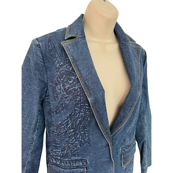 Maxazria Collection Denim Jean Jacket Floral Embroidered - Picture 2 of 12